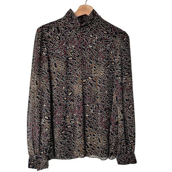 TORY BURCH 8 Whitfiels Abstract Animal Print chiffon Silk  Blouse mock neck - Picture 1 of 9